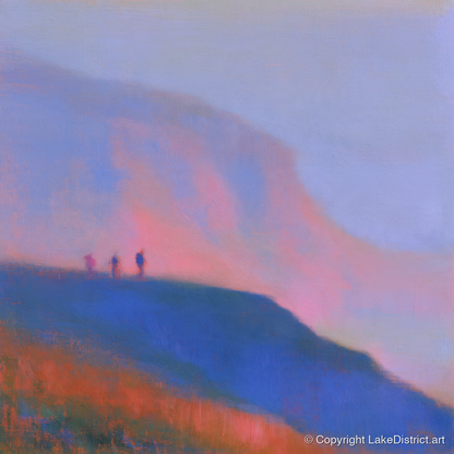 Fell Walkers in Pink Twilight - lake district fell art print and canvas by Theodore Vance A.I