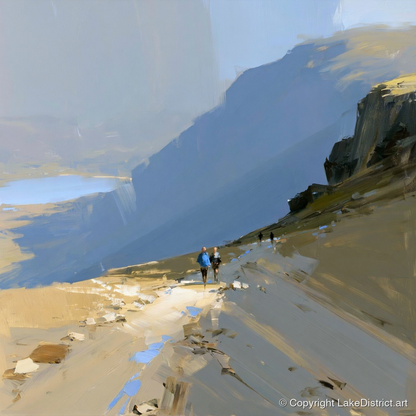 Fell Walkers on a High Path - lake district walking art print and canvas by Elias Thorne A.I