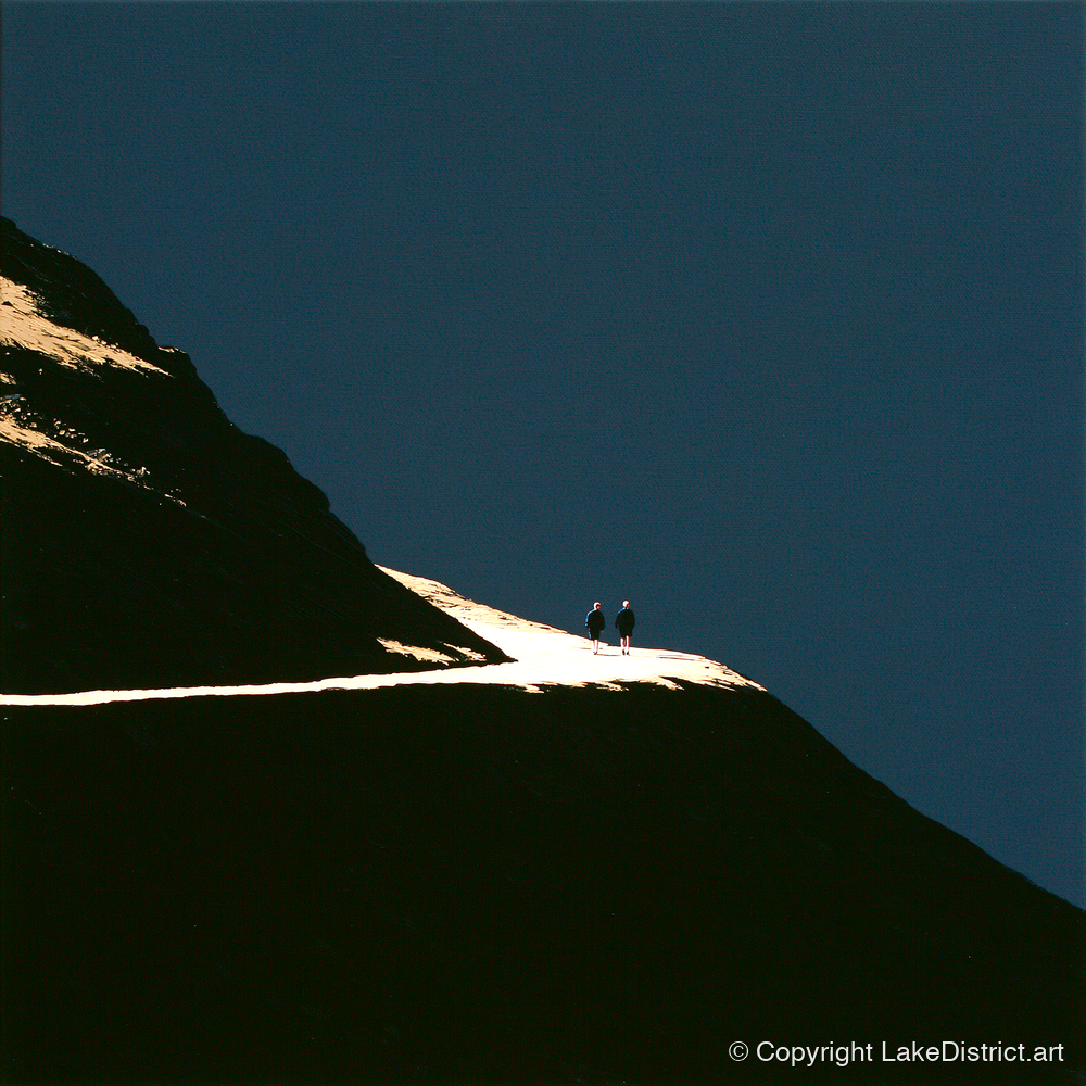 Fell Walkers On An Illuminated Path - lake district walking art print and canvas by Adelaide Calloway A.I