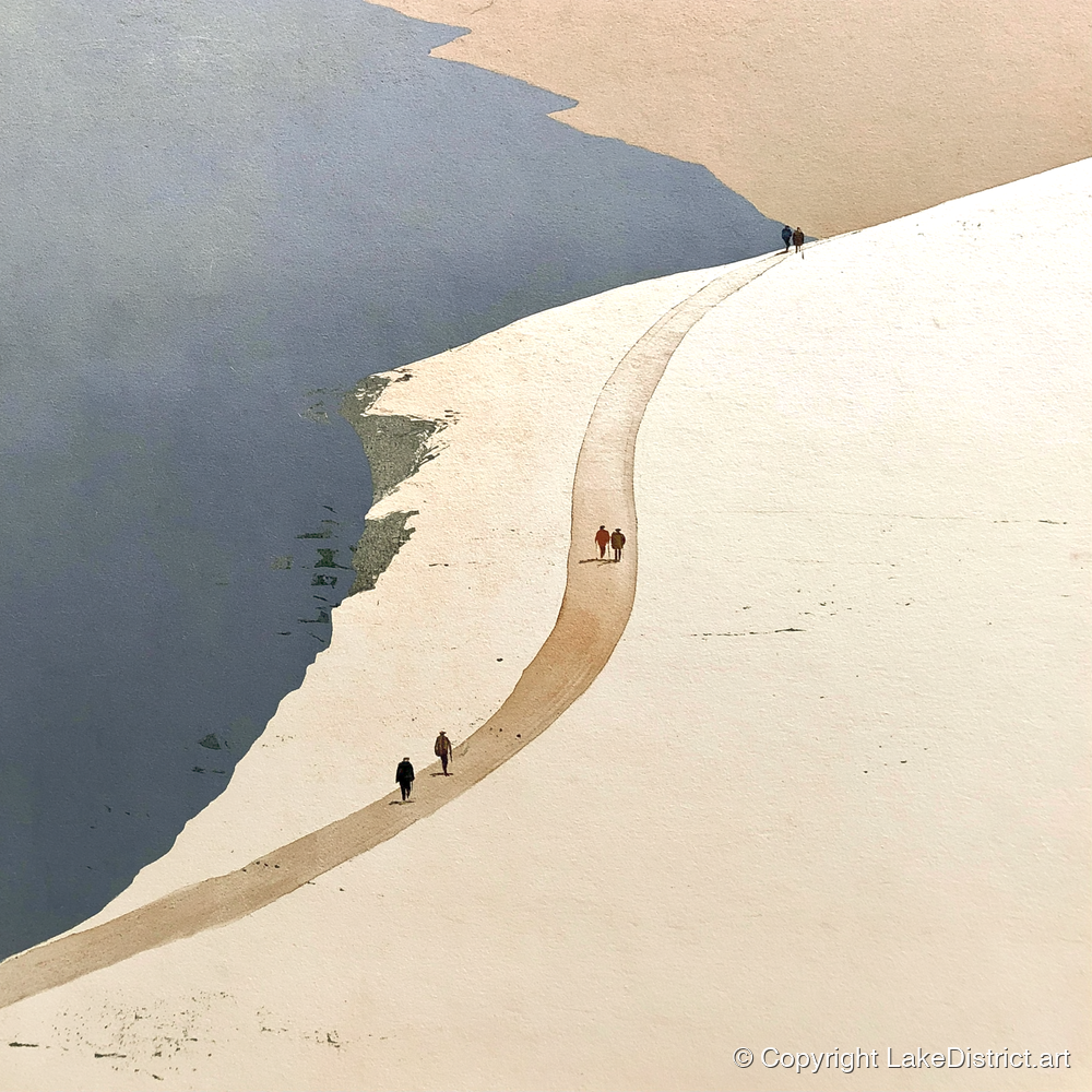 Fell Walkers on the High Ridge Path - lake district walking art print and canvas by Phillip Marbury A.I
