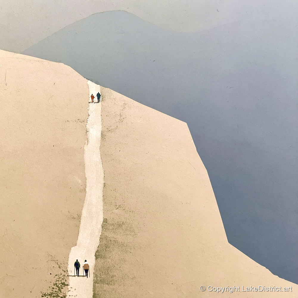 Fell Walkers on the Ochre Ridge - lake district walking art print and canvas by Phillip Marbury A.I