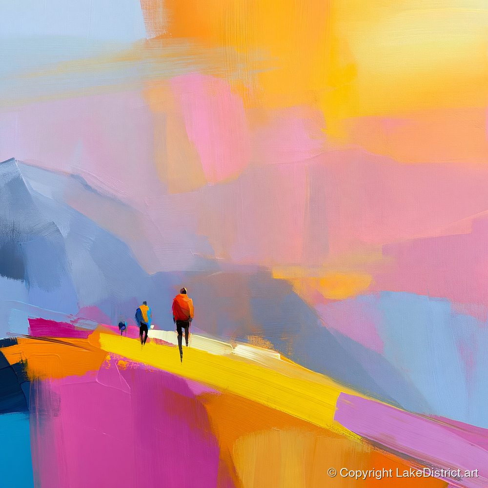 Fell Walkers on Vivid Ridge - lake district fell art print and canvas by Imogen Tate A.I
