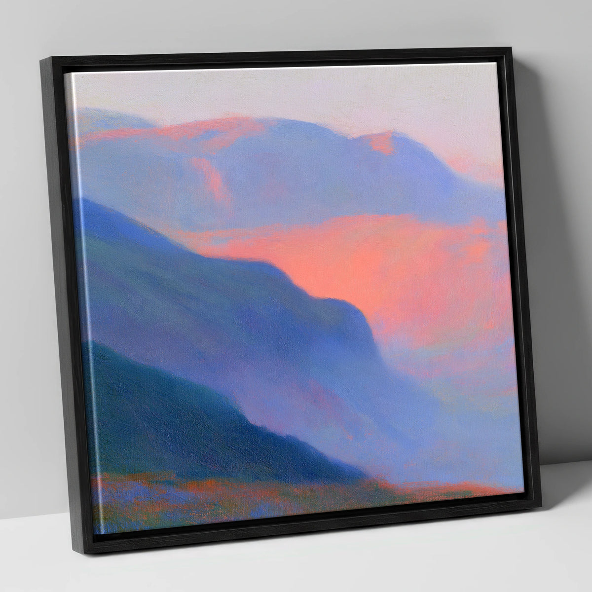 Fell Summit in Pink Twilight lake district fell canvas wall art in black frame