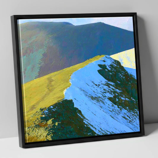 Snowy Ridge at Scar Crags lake district fell canvas wall art in black frame