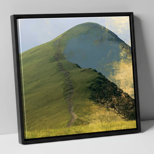 Cat Bells in Burnished Gold lake district fell canvas wall art in black frame