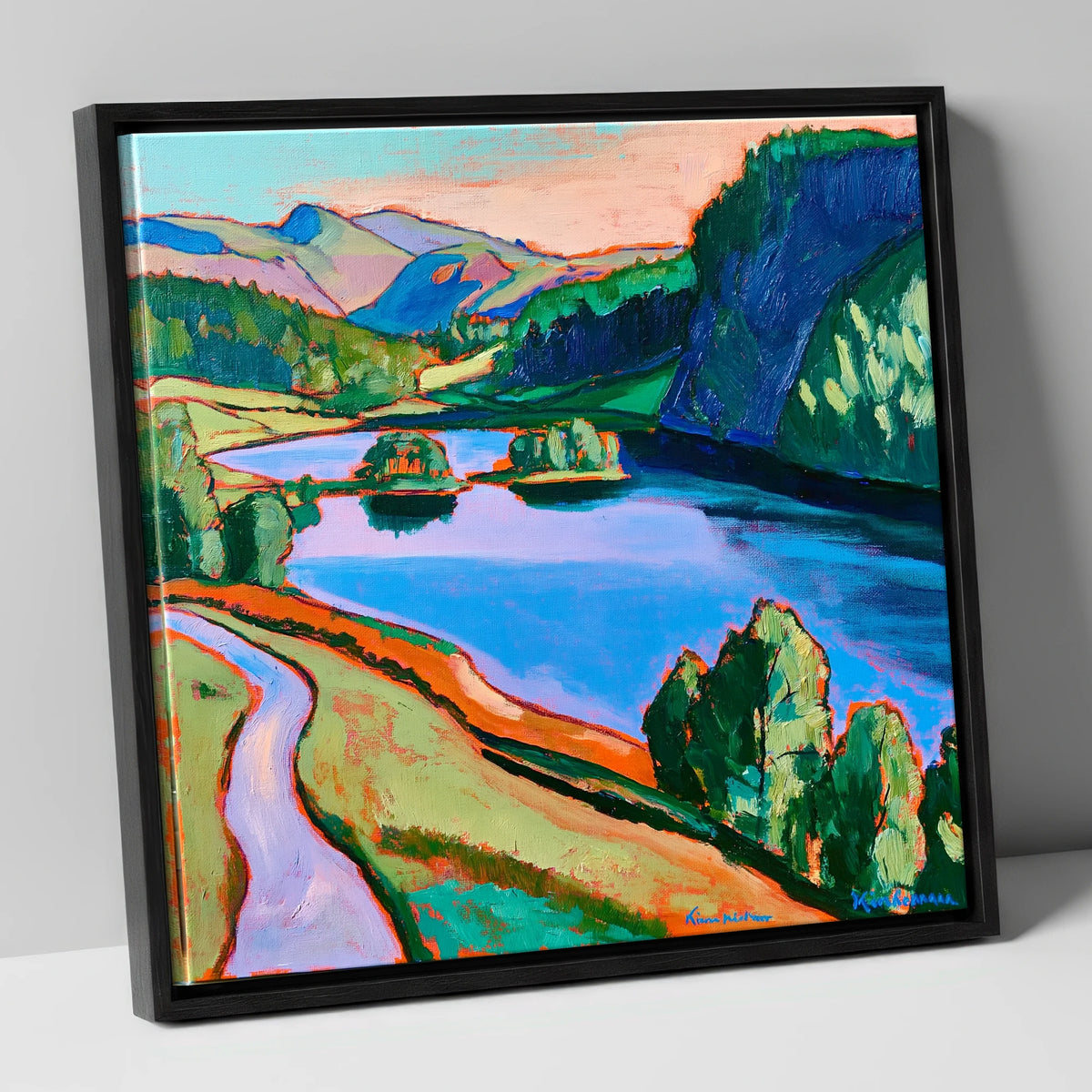 Colourful Path Beside Rydal Water lake district lake canvas wall art in black frame