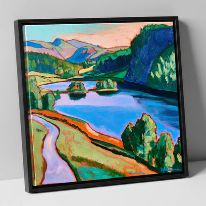 Colourful Path Beside Rydal Water lake district lake canvas wall art in black frame