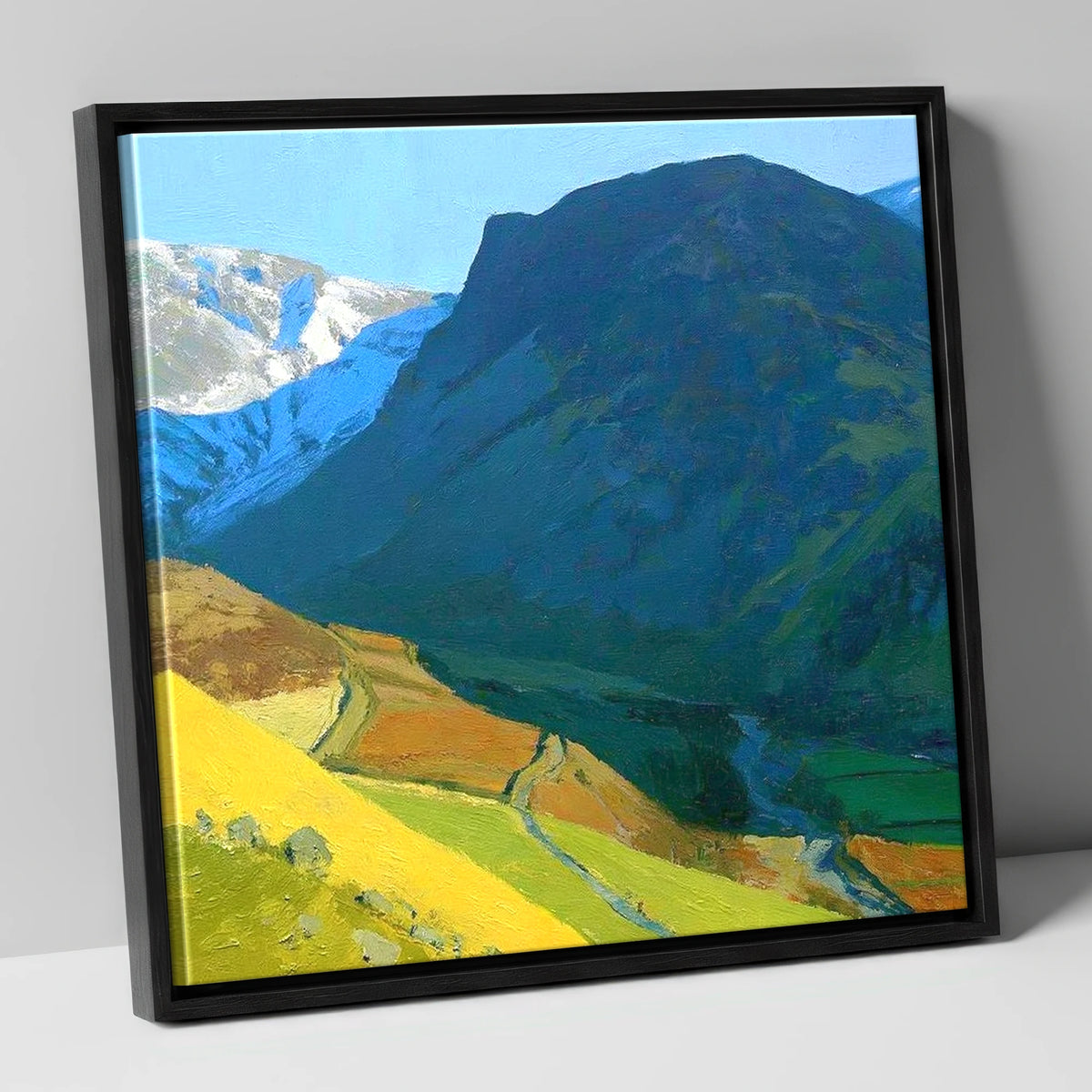 Outerside Peak and Winding Track lake district fell canvas wall art in black frame