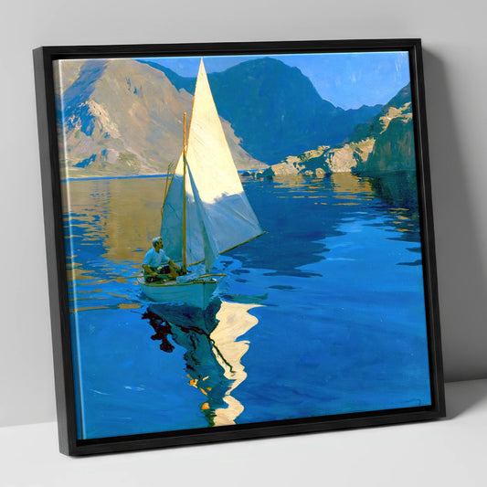 Sunlit Sailboat on a Breezy Lake lake district walking canvas wall art in black frame