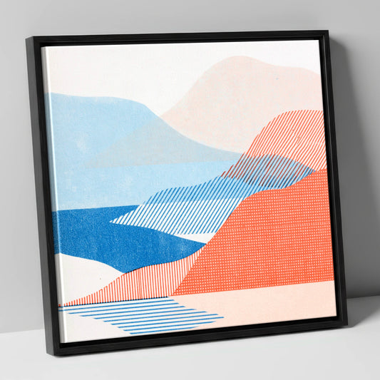 Modern Eskdale Valley in Coral lake district valley canvas wall art in black frame