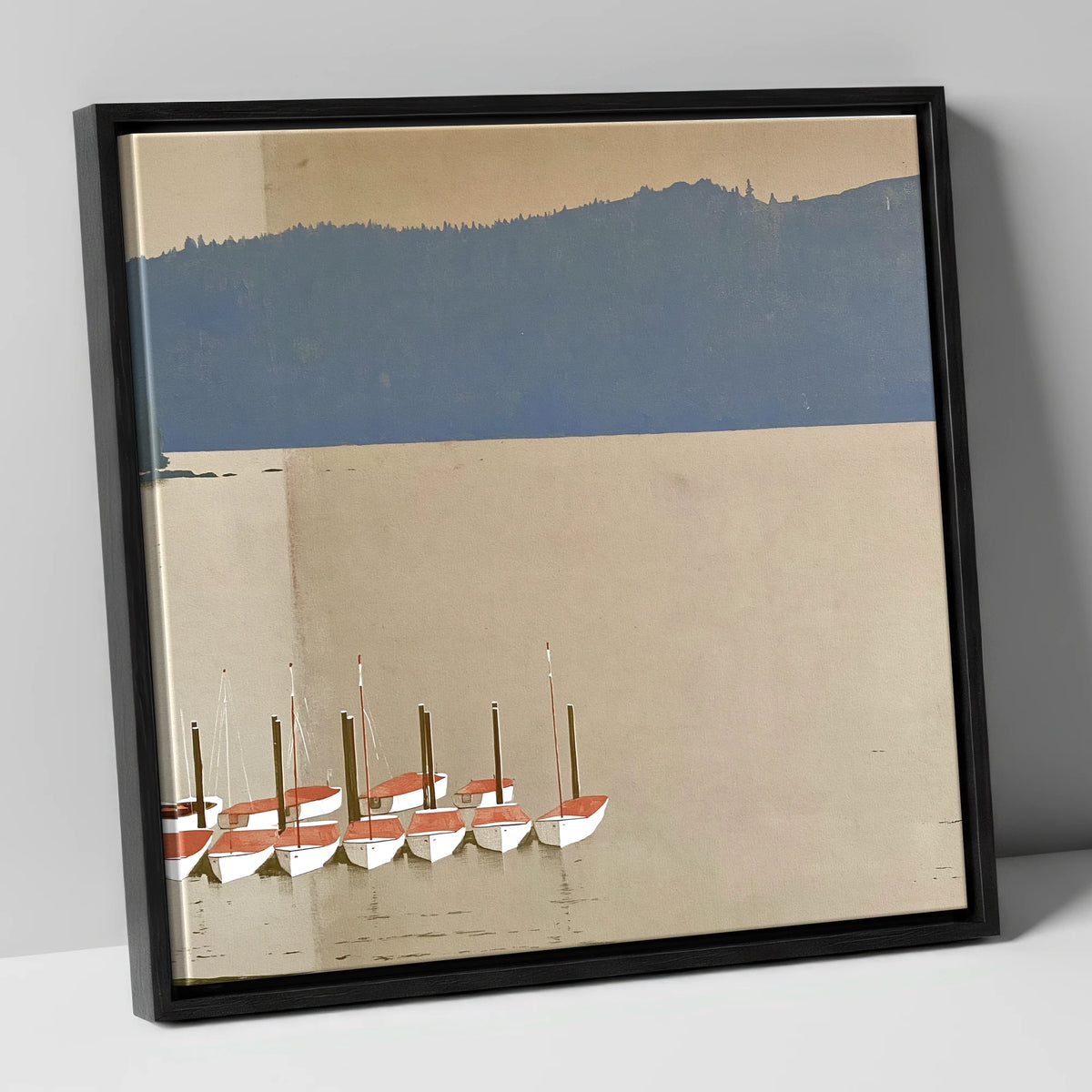Windermere Boats Below Slate Fells lake district lake canvas wall art in black frame