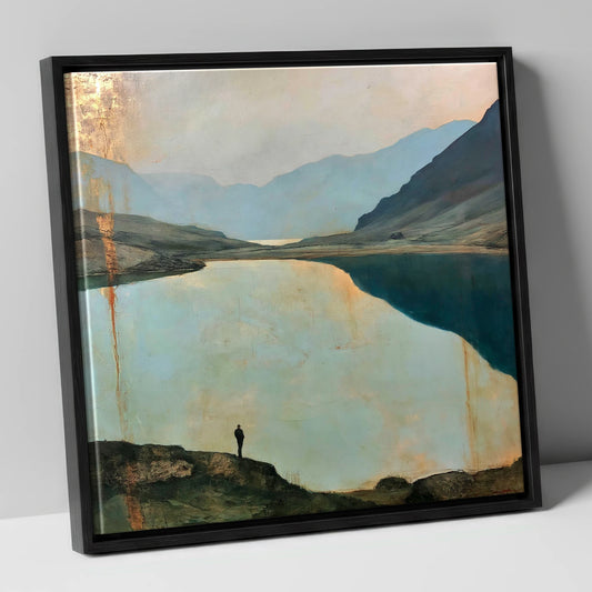 Silhouetted Walker at Innominate Tarn lake district fell canvas wall art in black frame