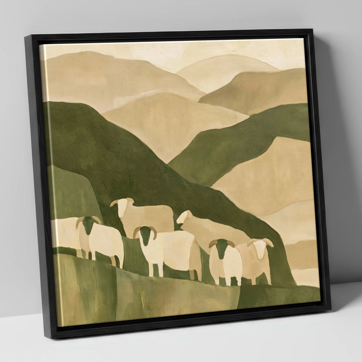 Herdwick Flock on Earthy Fells lake district wildlife canvas wall art in black frame