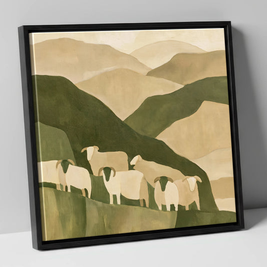 Herdwick Flock on Earthy Fells lake district wildlife canvas wall art in black frame