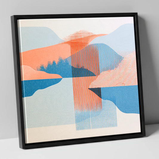 Geometric Lake and Fell Reflections lake district lake canvas wall art in black frame