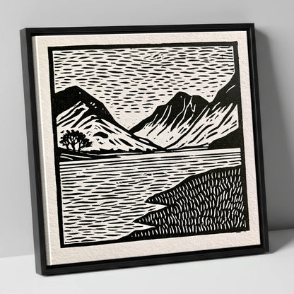 Black and White Buttermere Fells lake district lake canvas wall art in black frame