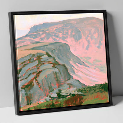 Pastel Pink Mountain Ridge lake district fell canvas wall art in black frame