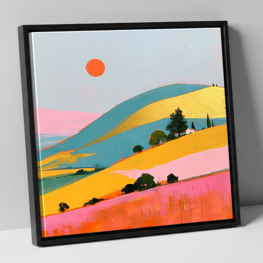 Golden Evening Over Vibrant Fells lake district sky canvas wall art in black frame
