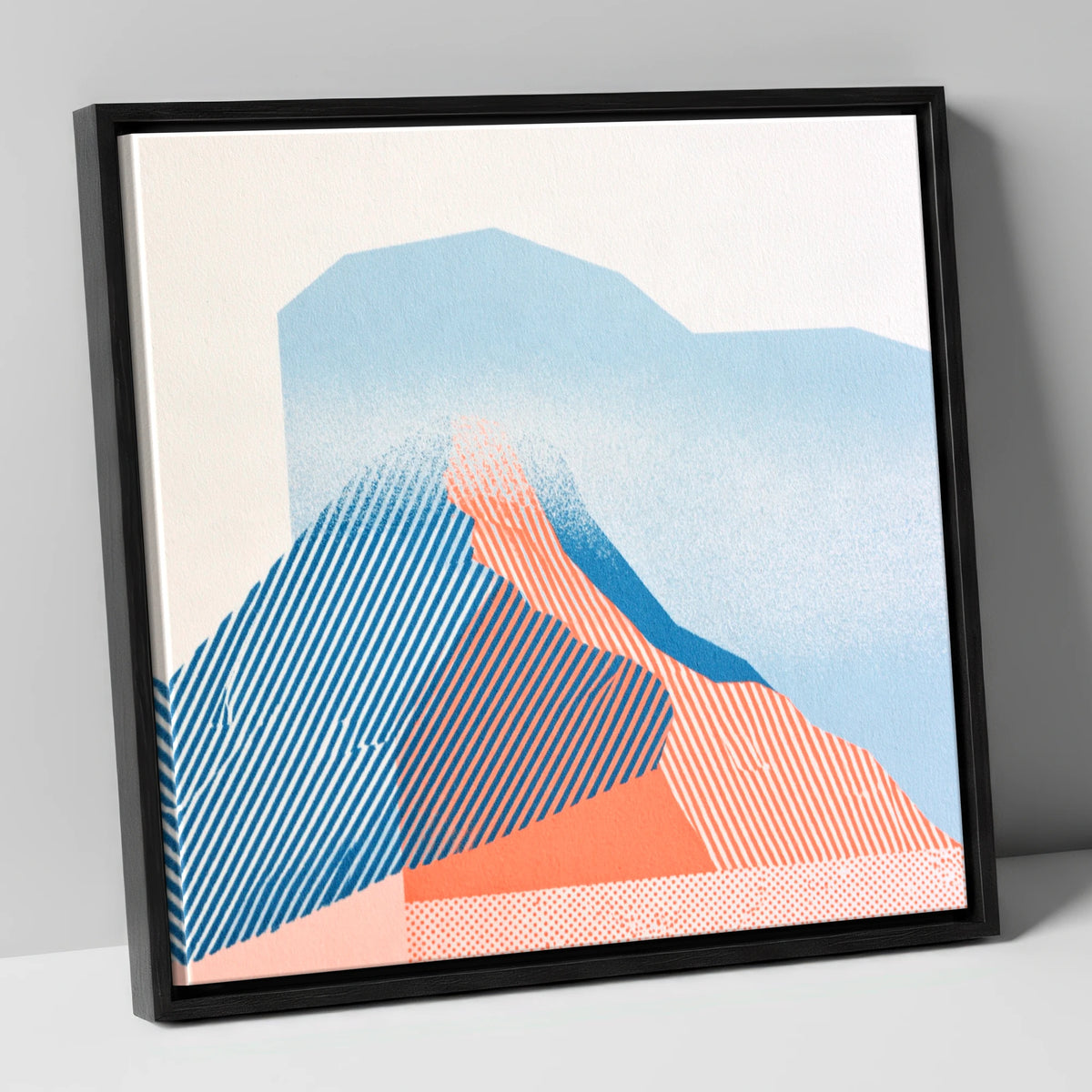Coral and Blue Mountain Ridge lake district fell canvas wall art in black frame