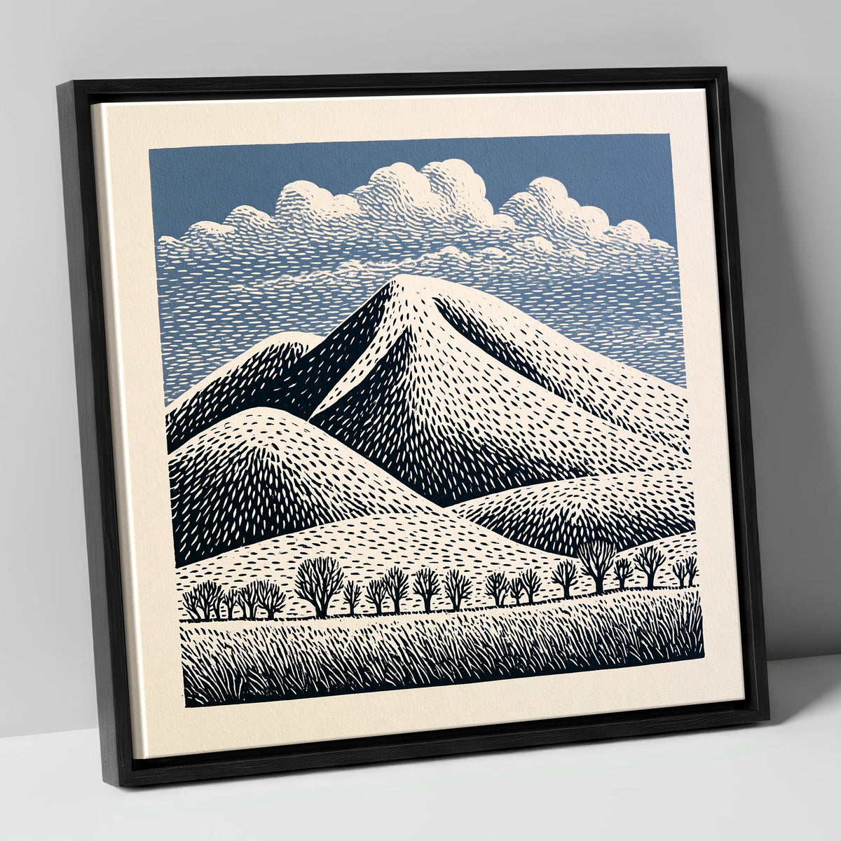 Skiddaw Mountain Beneath Patterned Clouds lake district fell canvas wall art in black frame