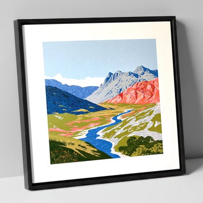 Coral Fells Of Great Langdale lake district valley canvas wall art in black frame