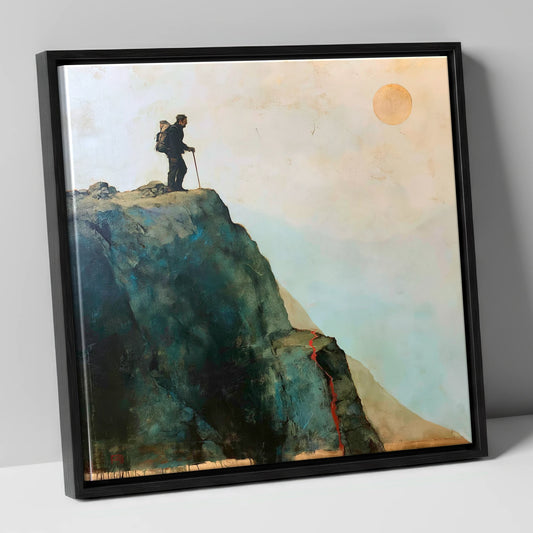 Striding Edge Silhouette and Golden Sun lake district walking canvas wall art in black frame