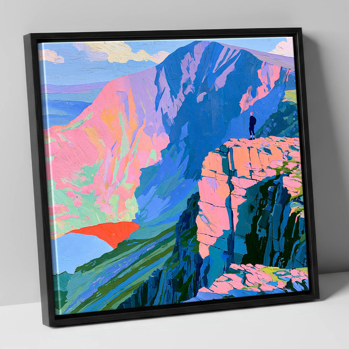 Helvellyn Walker in Vibrant Colour lake district fell canvas wall art in black frame