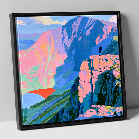 Helvellyn Walker in Vibrant Colour lake district fell canvas wall art in black frame