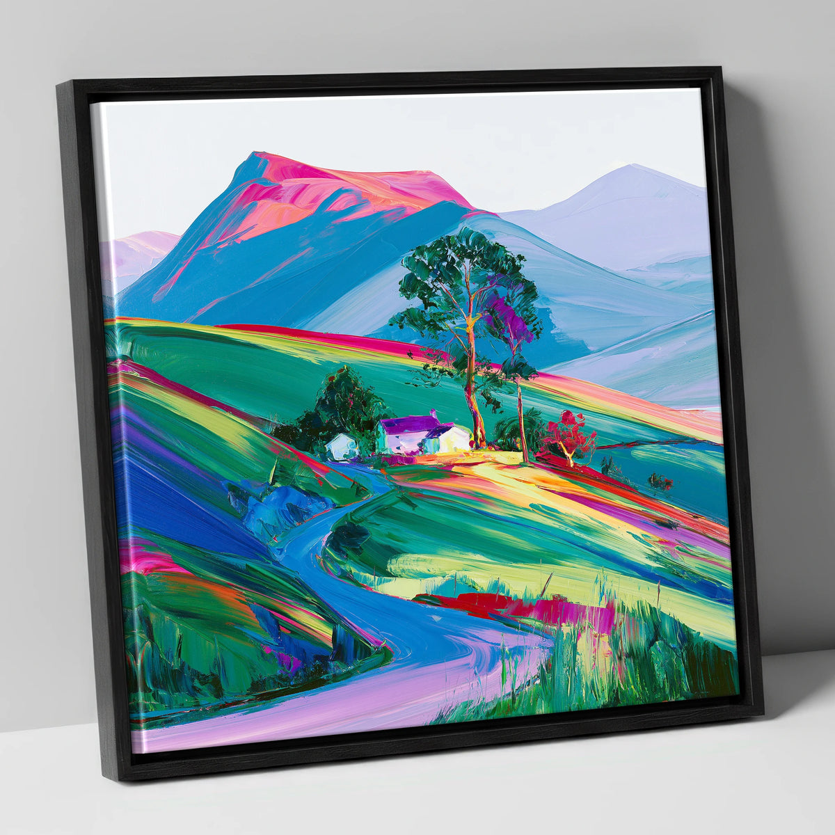 Vibrant Fellside in Evening Light lake district sky canvas wall art in black frame