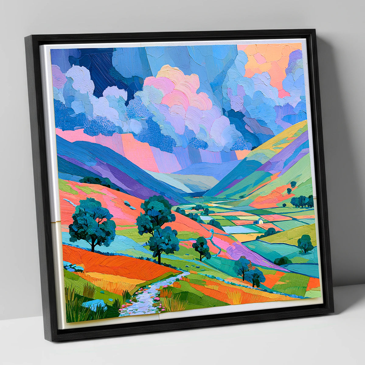 Vivid Storm Clouds Over Fells lake district sky canvas wall art in black frame