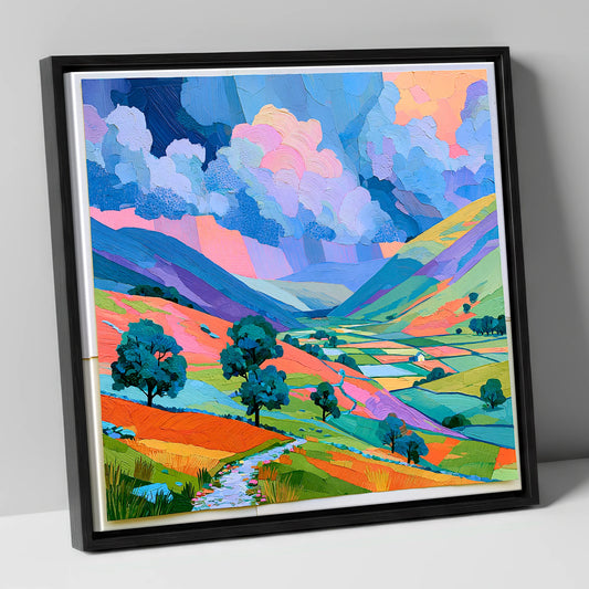 Vivid Storm Clouds Over Fells lake district sky canvas wall art in black frame