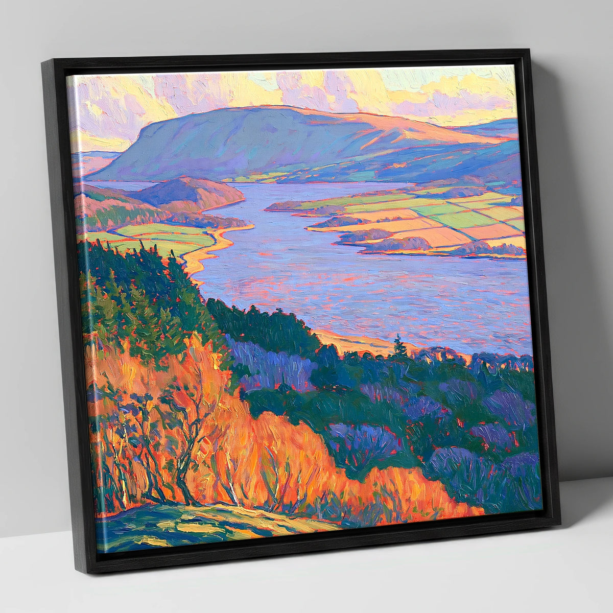 Vibrant Autumn Over Bassenthwaite Lake lake district lake canvas wall art in black frame