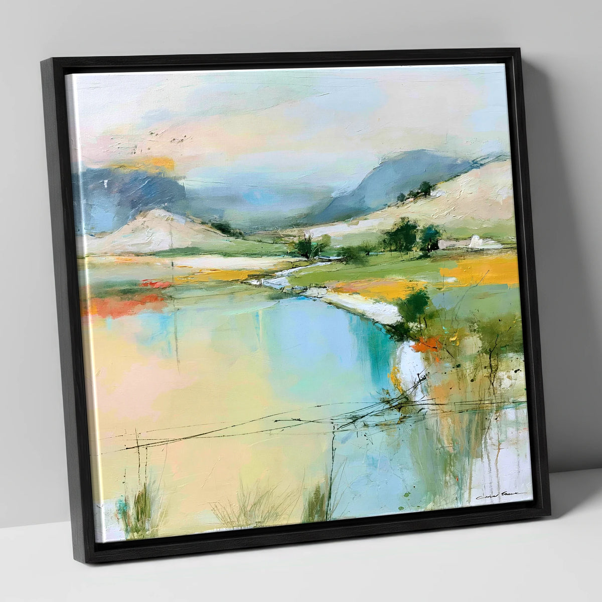 Golden Evening on the Fells lake district sky canvas wall art in black frame