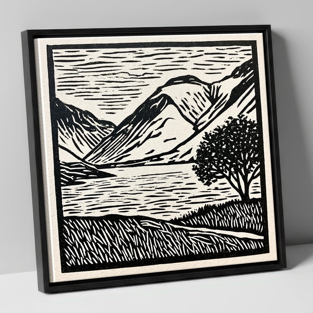 Wasdale in Black and White lake district valley canvas wall art in black frame