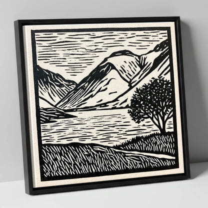 Wasdale in Black and White lake district valley canvas wall art in black frame