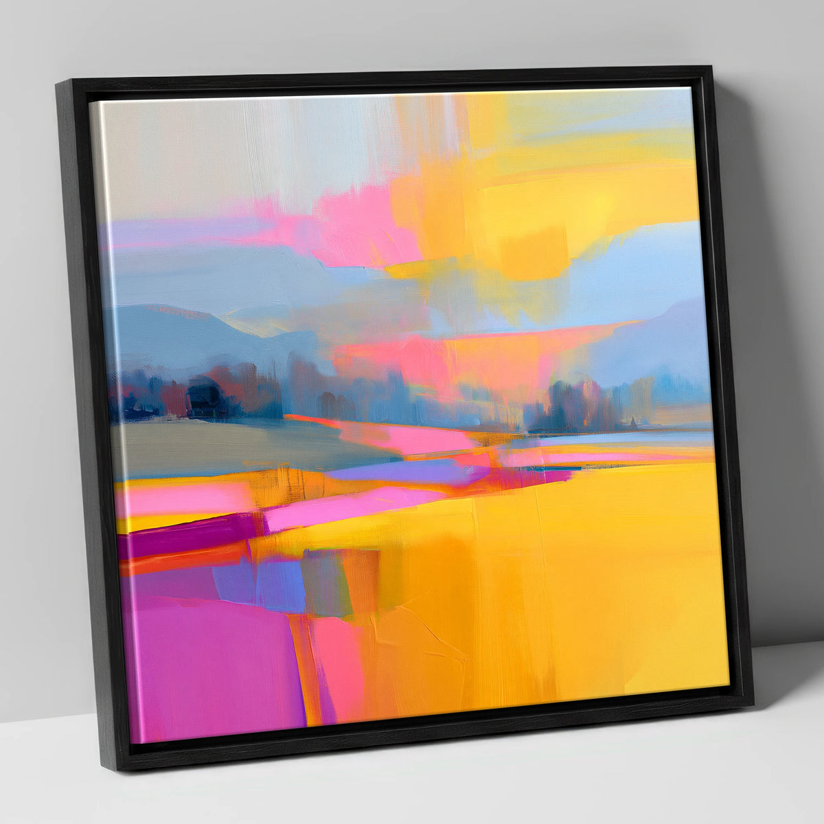 Fuchsia and Gold Evening Fells lake district sky canvas wall art in black frame