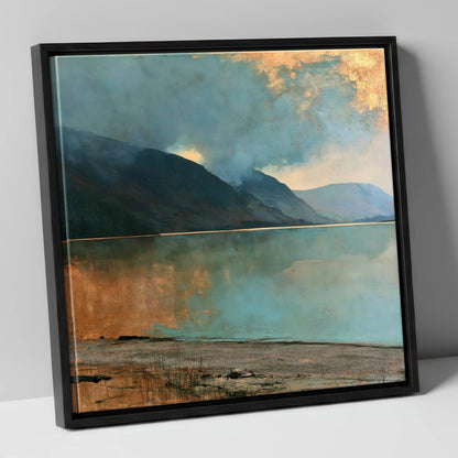 Golden Break Over Crummock Water lake district lake canvas wall art in black frame
