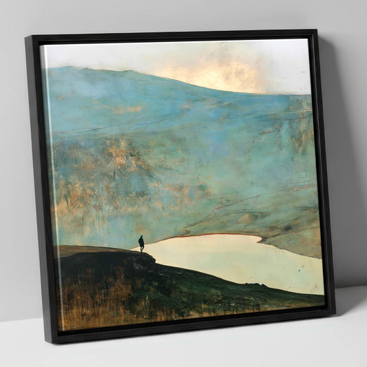 Helvellyn Walker and Golden Sky lake district fell canvas wall art in black frame