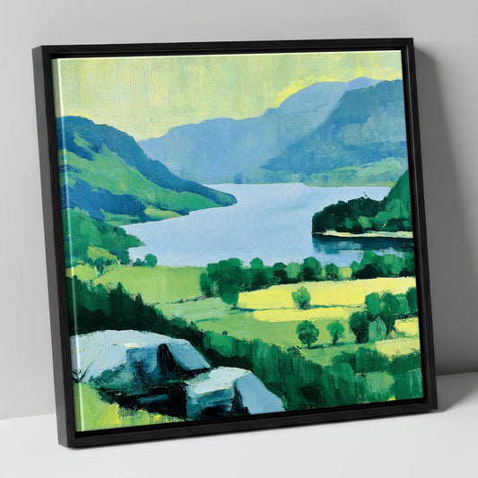 Gowbarrow Crag Over Ullswater lake district lake canvas wall art in black frame