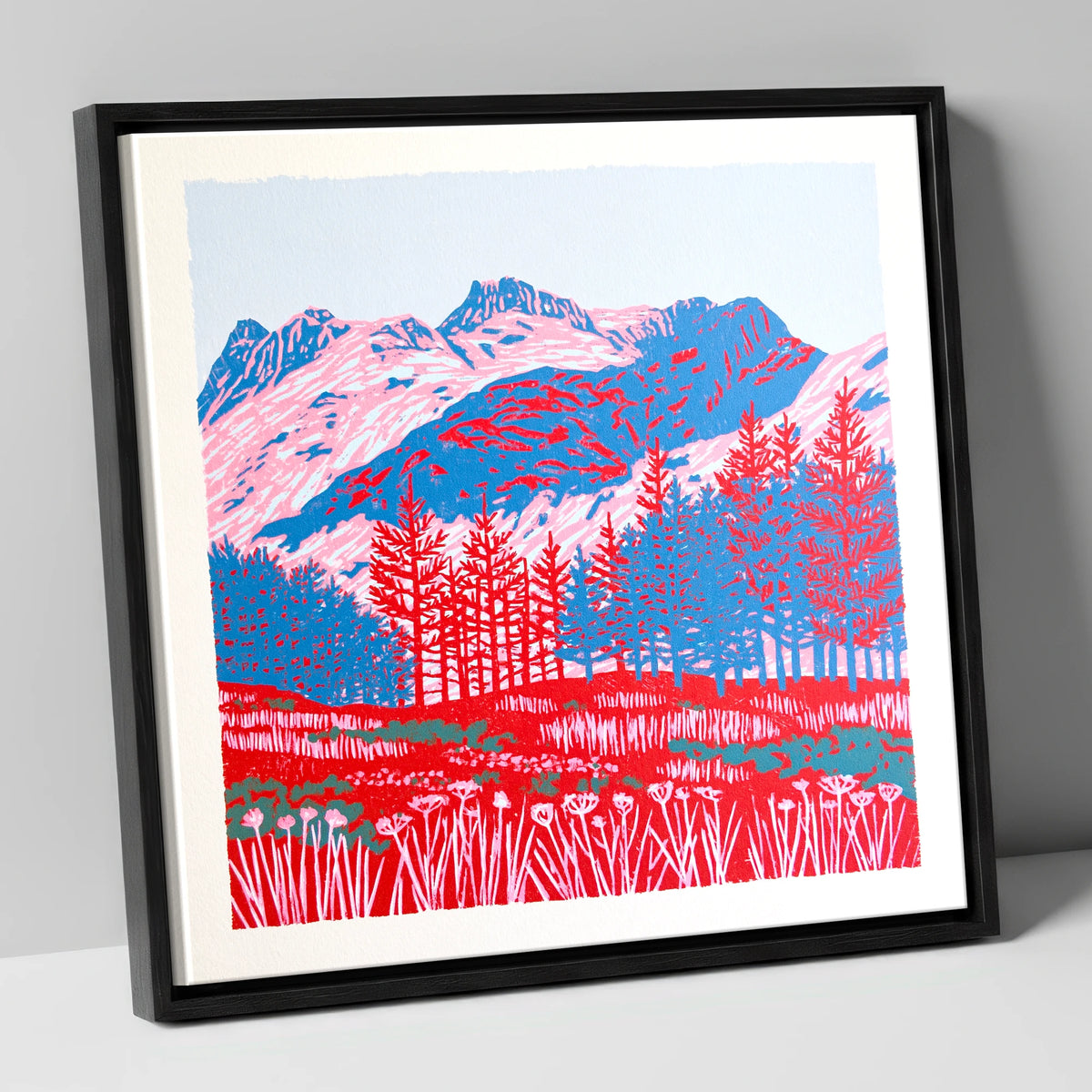 Bold Langdale Pikes Landscape lake district fell canvas wall art in black frame