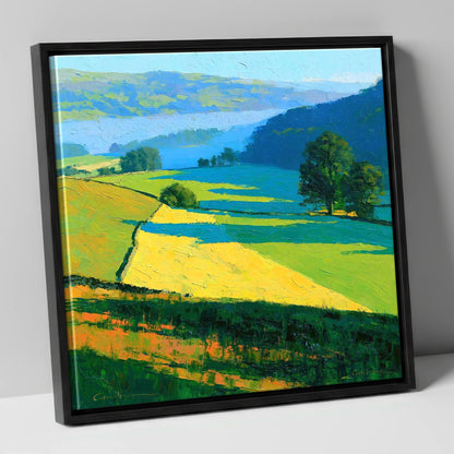 Sunlight and Shadow over Valley Fields lake district sky canvas wall art in black frame
