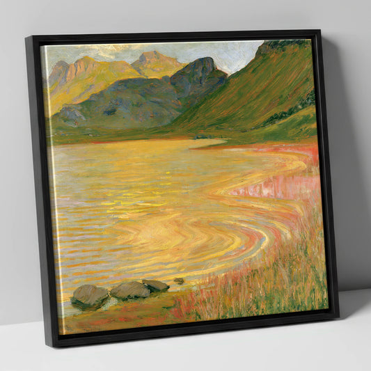 Golden Light on Blea Tarn lake district valley canvas wall art in black frame