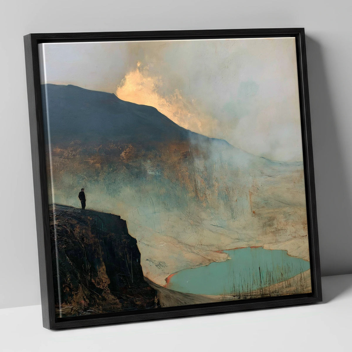 Helvellyn Walker in Golden Mist lake district fell canvas wall art in black frame
