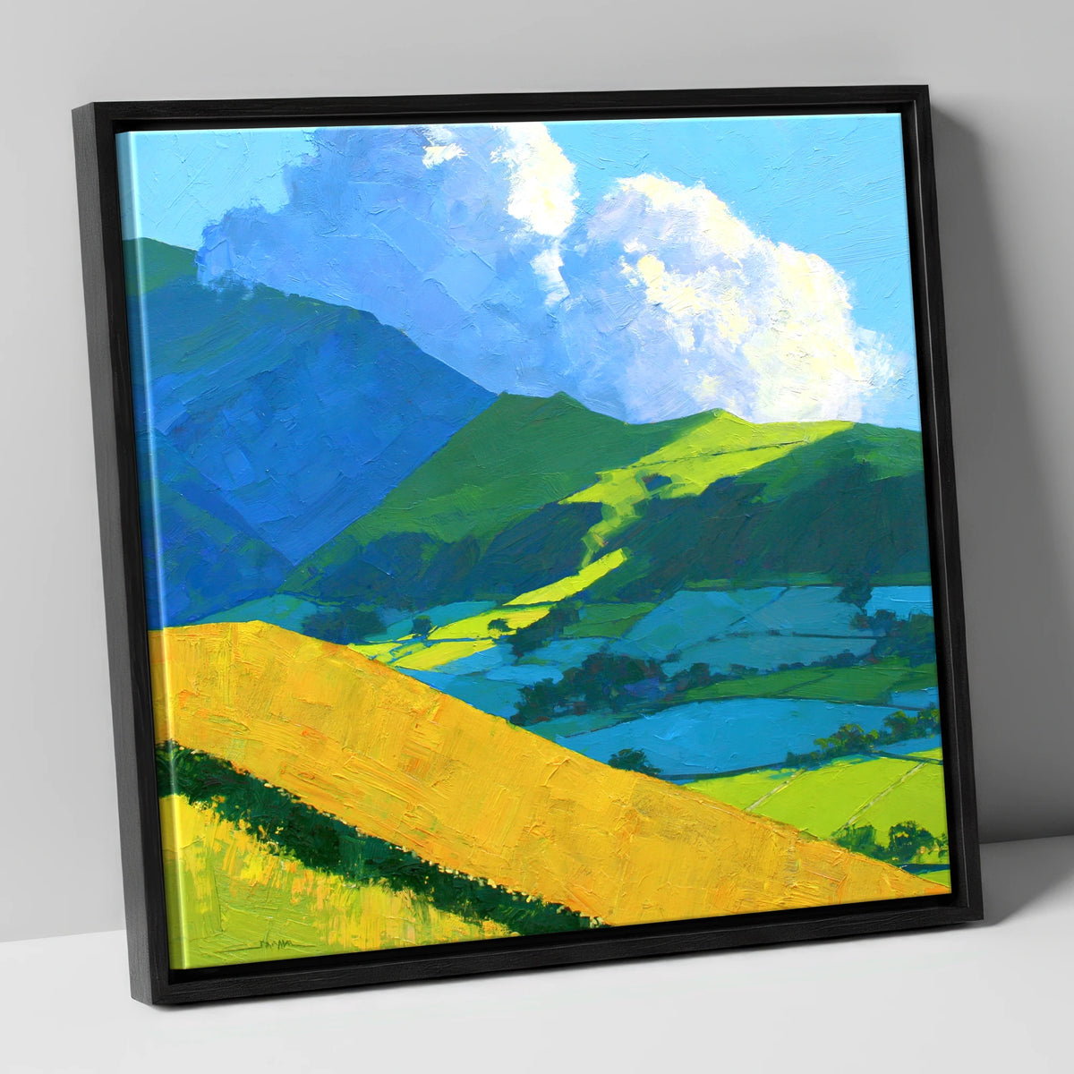 Sunlight and Shadow over Lakeland Fells lake district fell canvas wall art in black frame