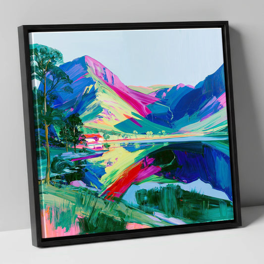 Vivid Fells Over Buttermere Lake lake district lake canvas wall art in black frame