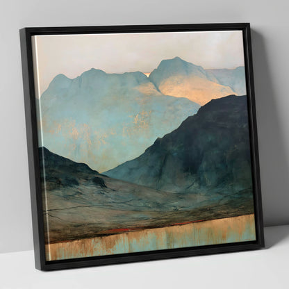 Langdale Pikes in Golden Light lake district fell canvas wall art in black frame