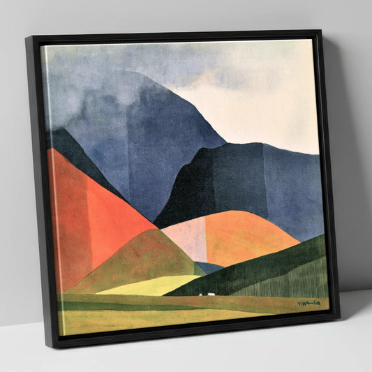 Terracotta and Indigo Rolling Fells lake district fell canvas wall art in black frame