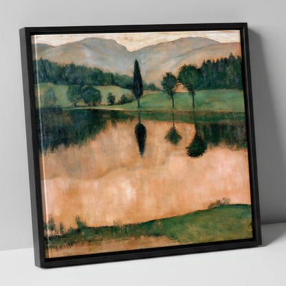 Warm Reflections on a Calm Lake lake district lake canvas wall art in black frame
