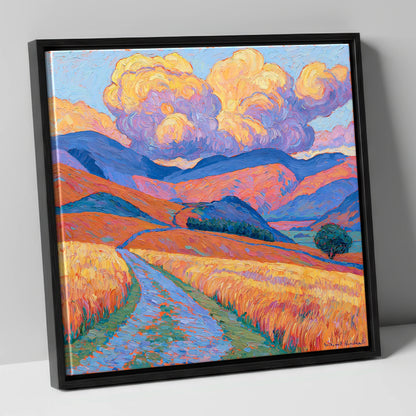Golden Fells Under Storm Clouds lake district sky canvas wall art in black frame