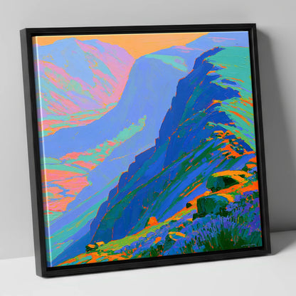 Electric Blue Mountain Ridge lake district fell canvas wall art in black frame